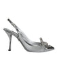 Silver Mesh Crystal Embellished Slingback Shoes