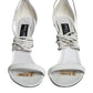 White Leather High Heels Sandals Shoes