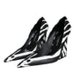 White Black Zebra Leather Heels Pumps Shoes