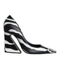 White Black Zebra Leather Heels Pumps Shoes