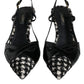 Black Leather Houndstooth Slingback Shoes