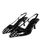 Black Leather Houndstooth Slingback Shoes