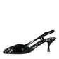 Black Leather Houndstooth Slingback Shoes