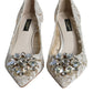 White Taormina Lace Crystal Heel Pumps Shoes