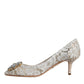 White Taormina Lace Crystal Heel Pumps Shoes