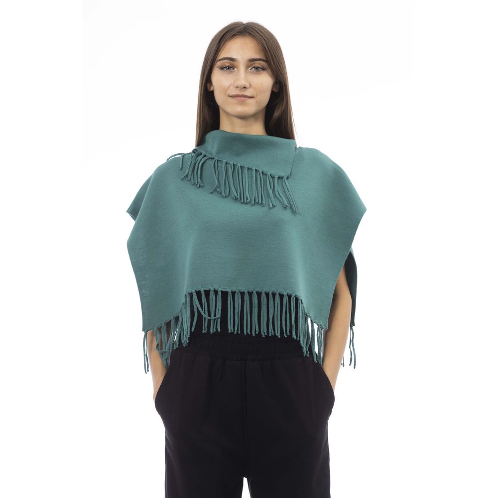 Green Wool Women Poncho