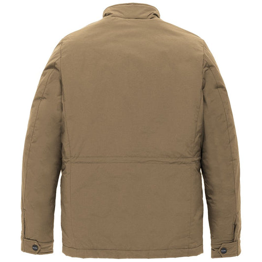 Brown Nylon Men Jacket with Four Pockets