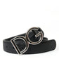 Elegant Black Leather Waist Belt with Logo Buckle