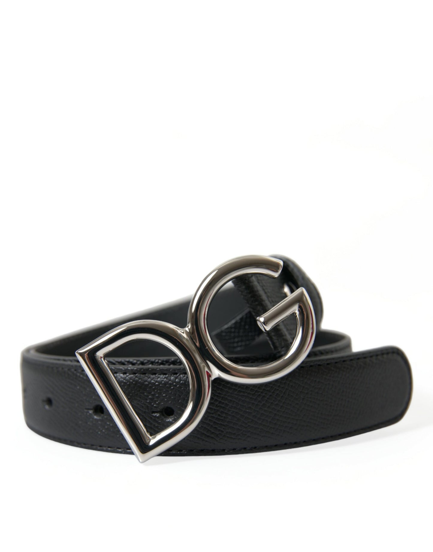 Elegant Black Leather Waist Belt with Logo Buckle