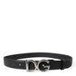 Elegant Black Leather Waist Belt with Logo Buckle