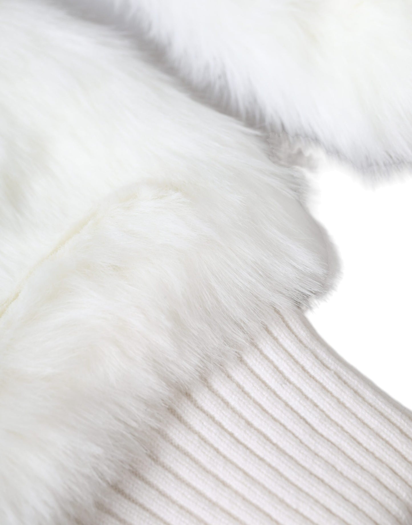 White Acrylic Knitted Fur Wrist Mitten Gloves