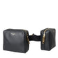 Black Calfskin Leather Double Waist Belt Fanny Pack Bag