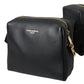 Black Calfskin Leather Double Waist Belt Fanny Pack Bag