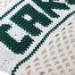 White Green Knitted Cotton Logo Shopping Tote Bag