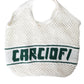 White Green Knitted Cotton Logo Shopping Tote Bag