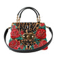 Chic Leopard Embellished Tote with Red Roses