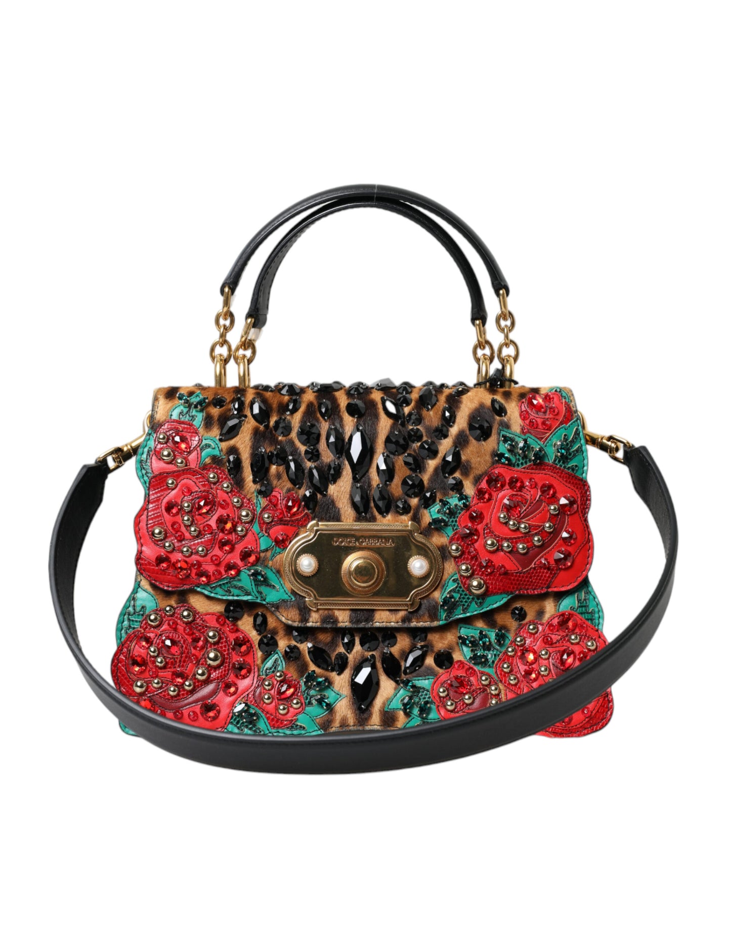 Chic Leopard Embellished Tote with Red Roses