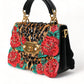 Chic Leopard Embellished Tote with Red Roses