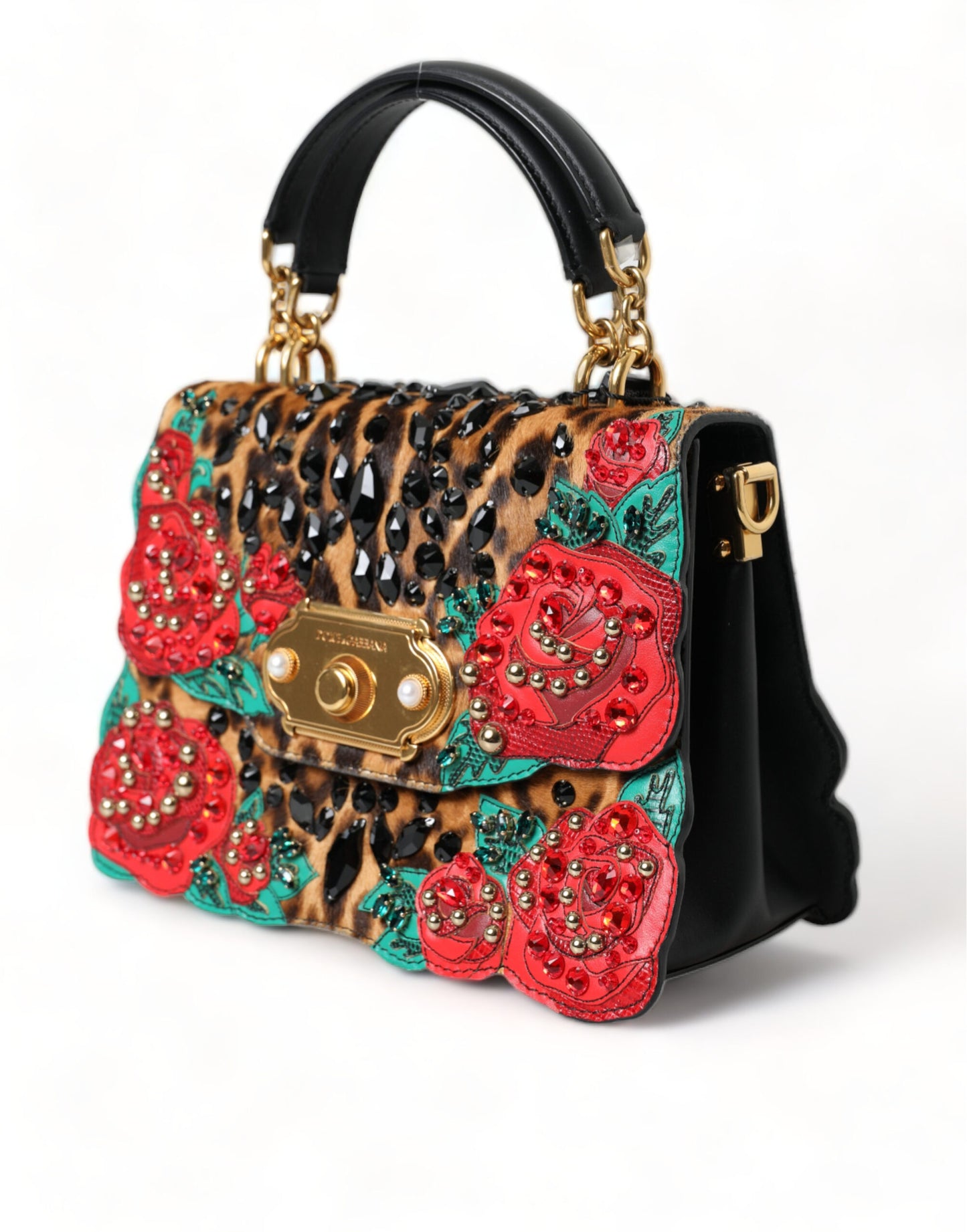 Chic Leopard Embellished Tote with Red Roses