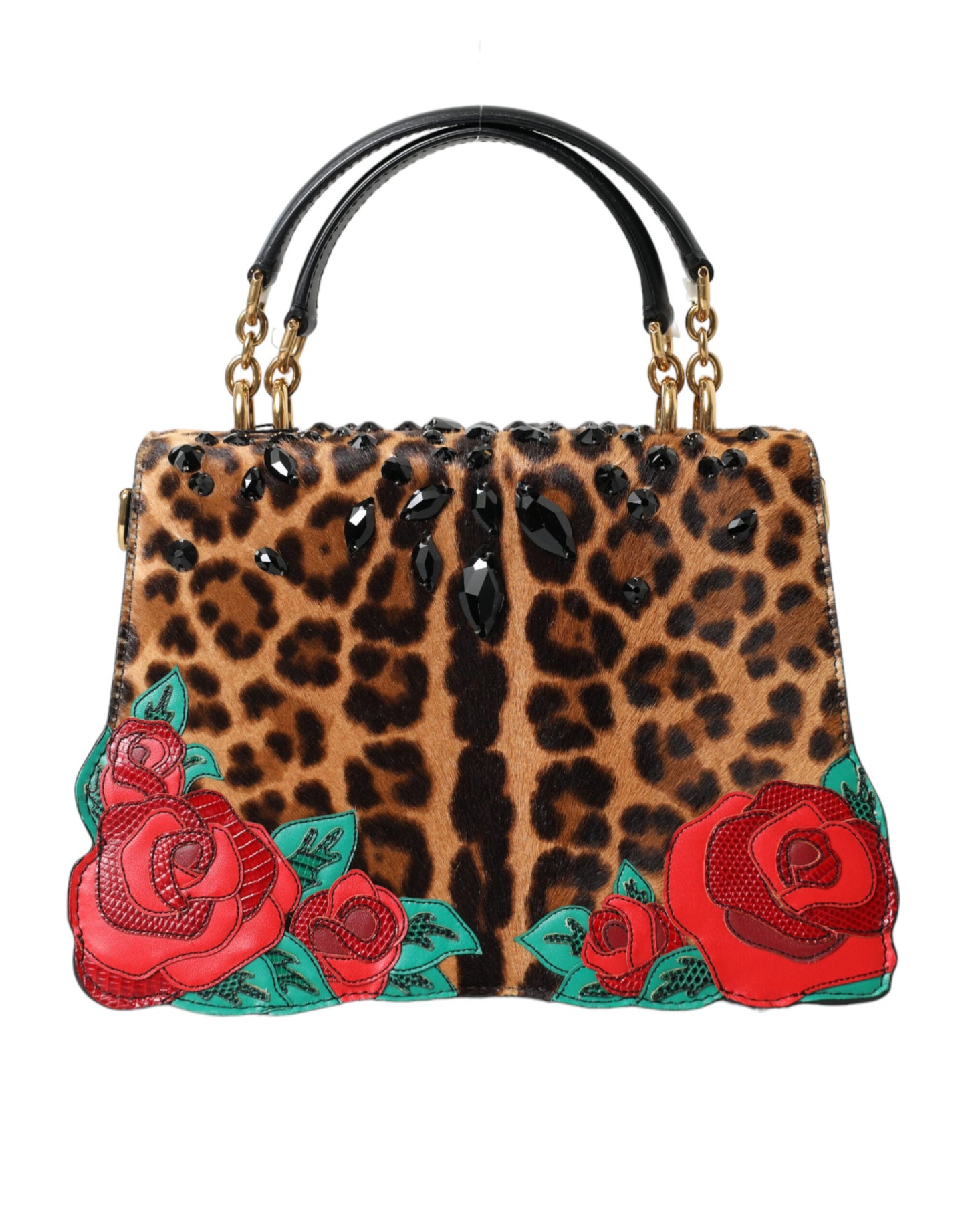 Chic Leopard Embellished Tote with Red Roses