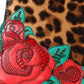 Chic Leopard Embellished Tote with Red Roses