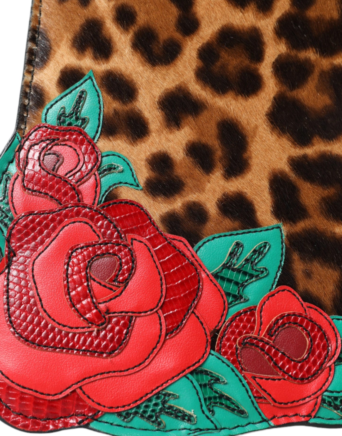 Chic Leopard Embellished Tote with Red Roses