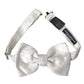 White Floral Silk Adjustable Men Neck Bow Tie