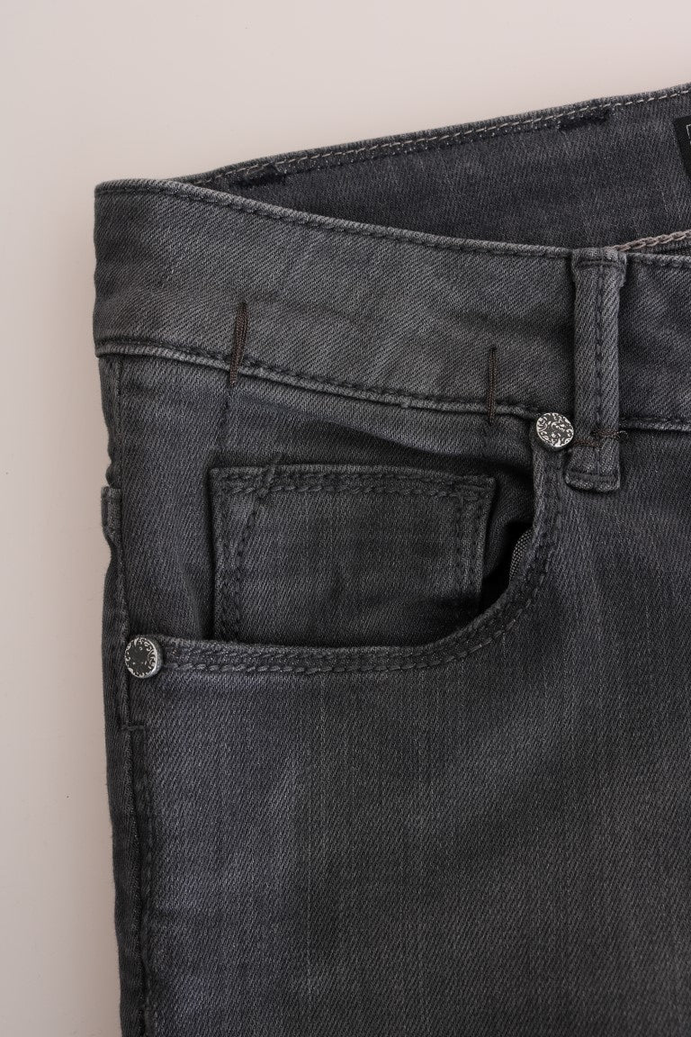 Sleek Gray Slim-Fit Designer Jeans