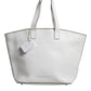 White Leather Logo Shoulder Strap Shopping Tote Bag