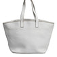 White Leather Logo Shoulder Strap Shopping Tote Bag