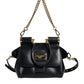 Black Calfskin Leather SICILY Chain Strap Crossbody Bag