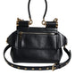 Black Calfskin Leather SICILY Chain Strap Crossbody Bag