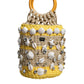 Beige Yellow Rafia Seashells Crystal Bucket Bag