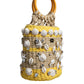 Beige Yellow Rafia Seashells Crystal Bucket Bag