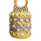 Beige Yellow Rafia Seashells Crystal Bucket Bag