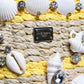 Beige Yellow Rafia Seashells Crystal Bucket Bag