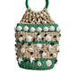 Beige Green Rafia Seashells Crystal Bucket Bag