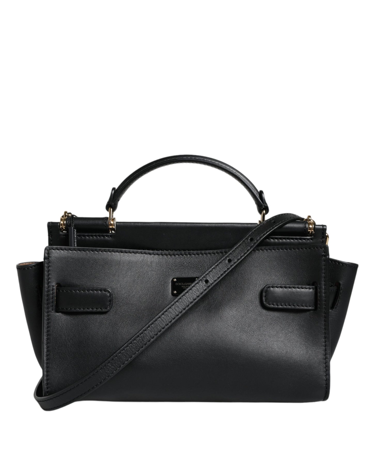 Black Leather SICILY Top Handle Crossbody Bag