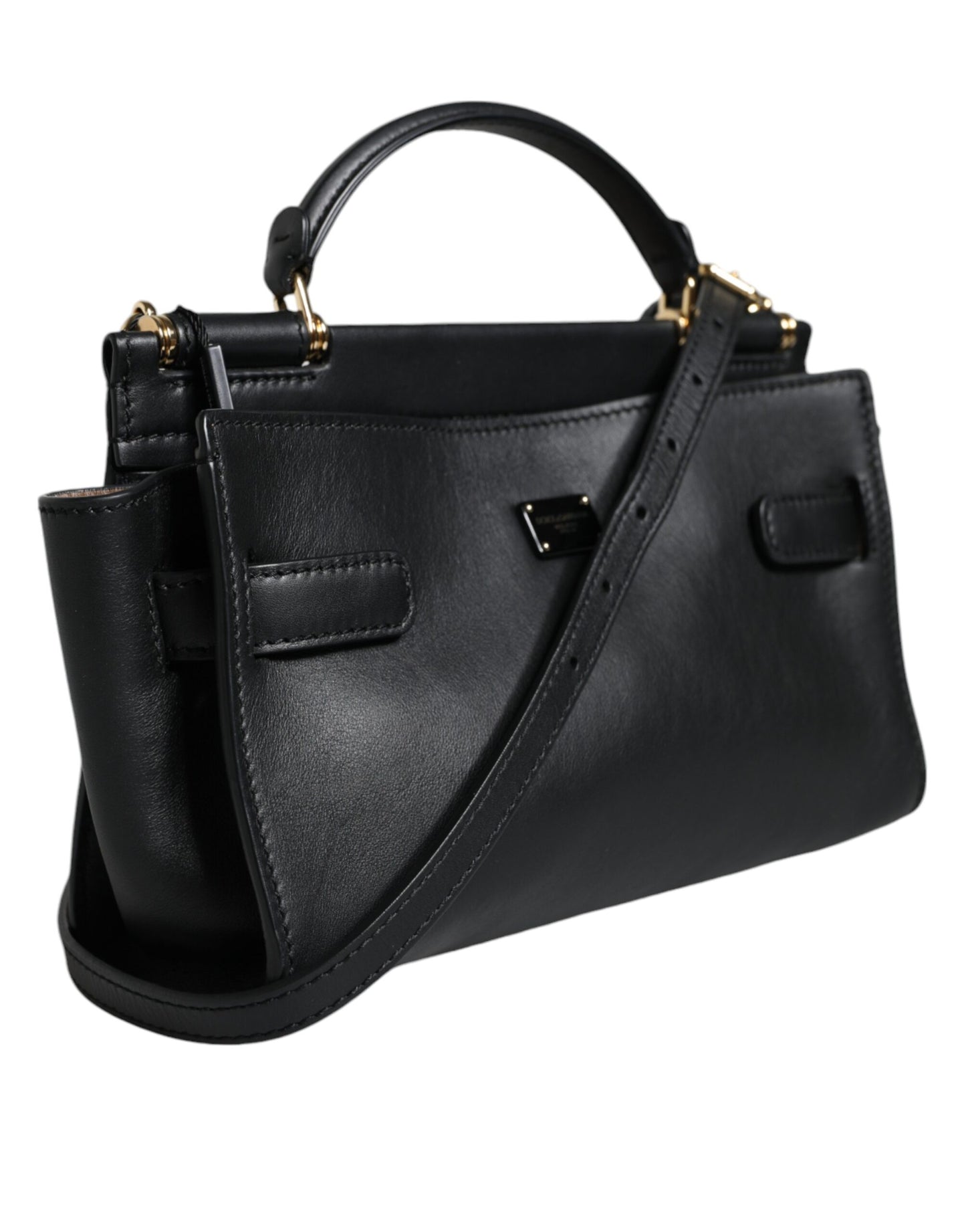 Black Leather SICILY Top Handle Crossbody Bag