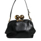 Black Calfskin Leather Shoulder Clutch Bag