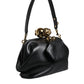 Black Calfskin Leather Shoulder Clutch Bag