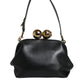 Black Calfskin Leather Shoulder Clutch Bag