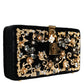 Black Velvet Floral Crystal Clutch Evening Purse Bag