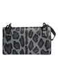 Black Gray Leopard Leather Bifold Card Slot Crossbody Bag