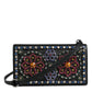 Black Leather Crystal Shoulder Crossbody Clutch Bag