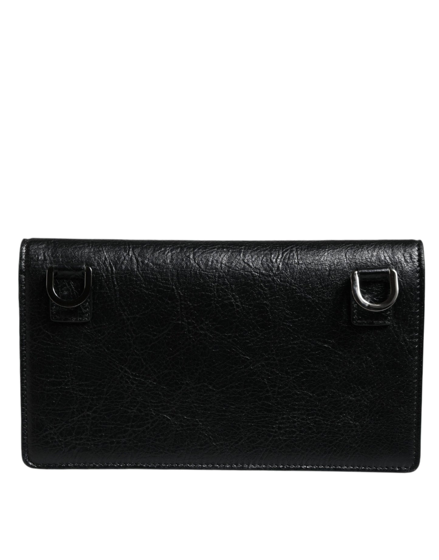 Black Leather DG Logo Bifold Card Slot Crossbody Bag