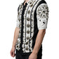 White Black Silk Studded Stone Crystal Shirt