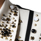 White Black Silk Studded Stone Crystal Shirt