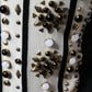 White Black Silk Studded Stone Crystal Shirt