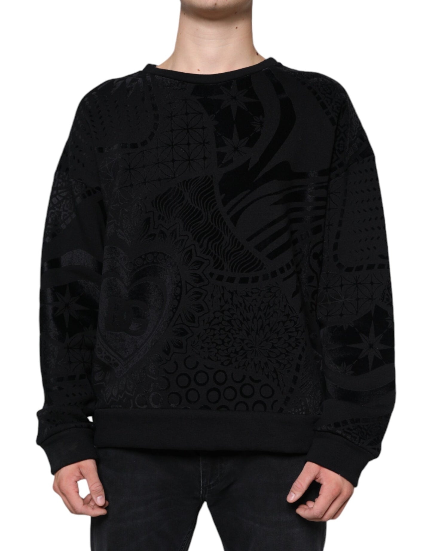 Black Printed Crew Neck Sweatshirt Sweater